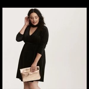 Torrid Black Velvet High Neck Cutout Skater Dress 1 Nwot
